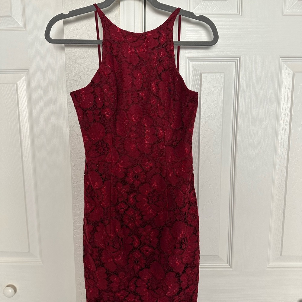 Black Halo Burgundy Lace Midi Dress